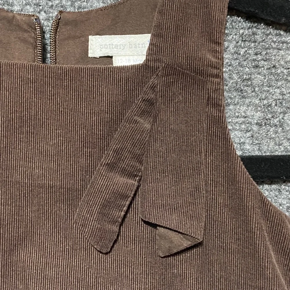 Pottery Barn Kids Brown Corduroy Pinafore Dress 12-18‎ Months Bow Detail Holiday